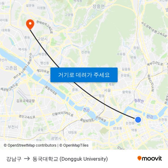 강남구 to 동국대학교 (Dongguk University) map