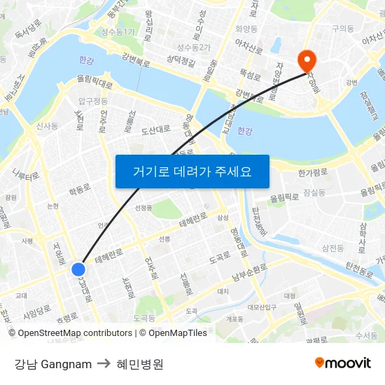 강남 Gangnam to 혜민병원 map
