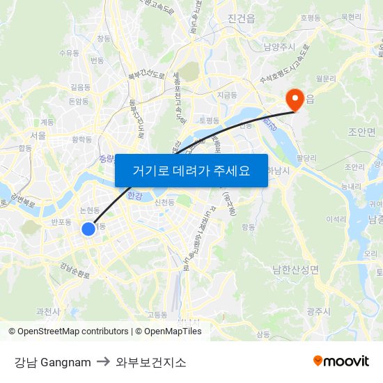 강남 Gangnam to 와부보건지소 map