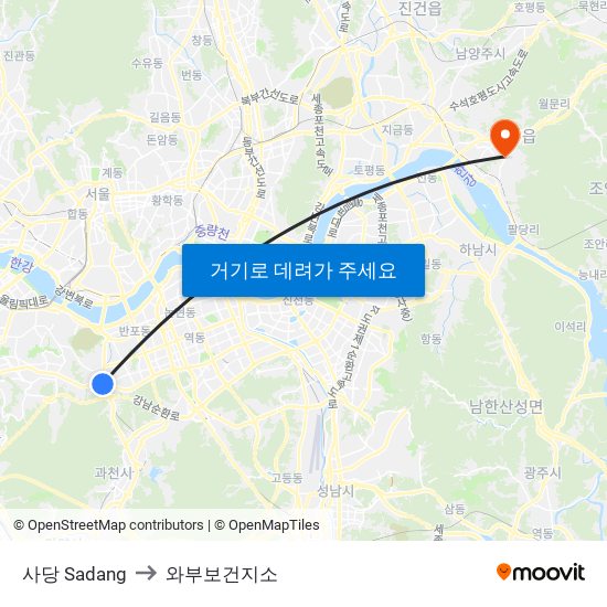 사당 Sadang to 와부보건지소 map