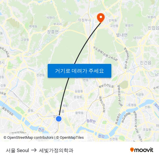 서울 Seoul to 세빛가정의학과 map