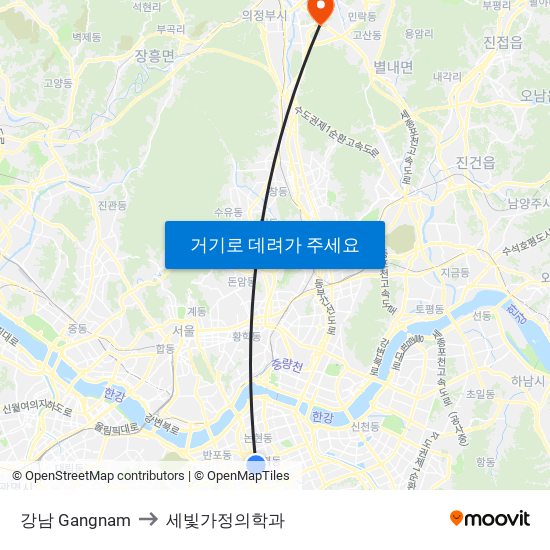 강남 Gangnam to 세빛가정의학과 map