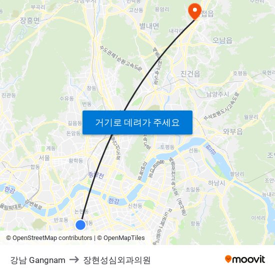 강남 Gangnam to 장현성심외과의원 map