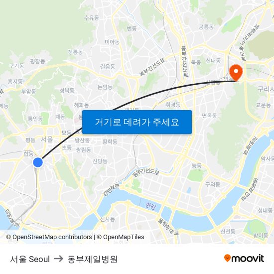 서울 Seoul to 동부제일병원 map