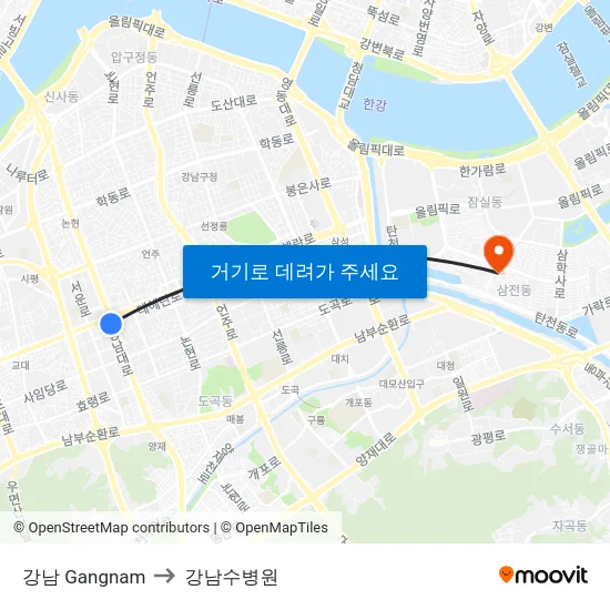 강남 Gangnam to 강남수병원 map