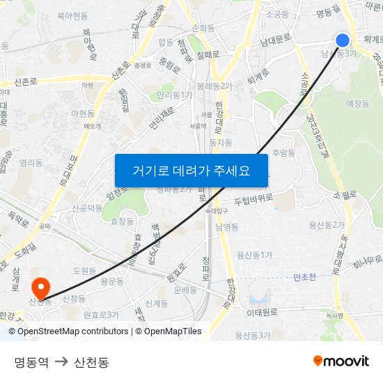 명동역 to 산천동 map