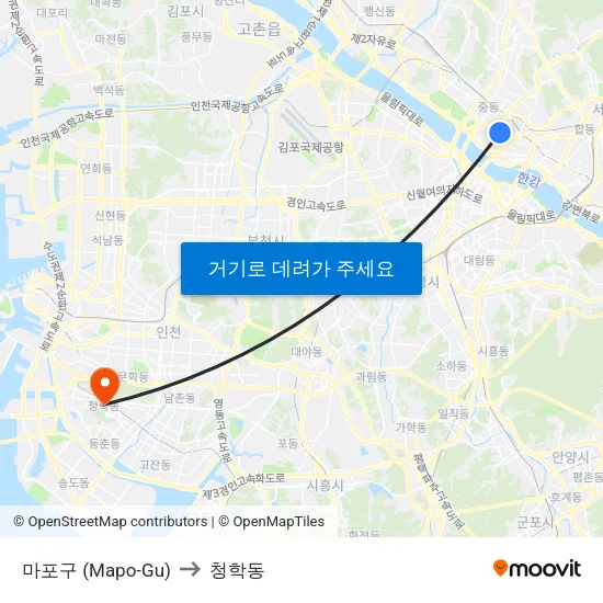 마포구 (Mapo-Gu) to 청학동 map