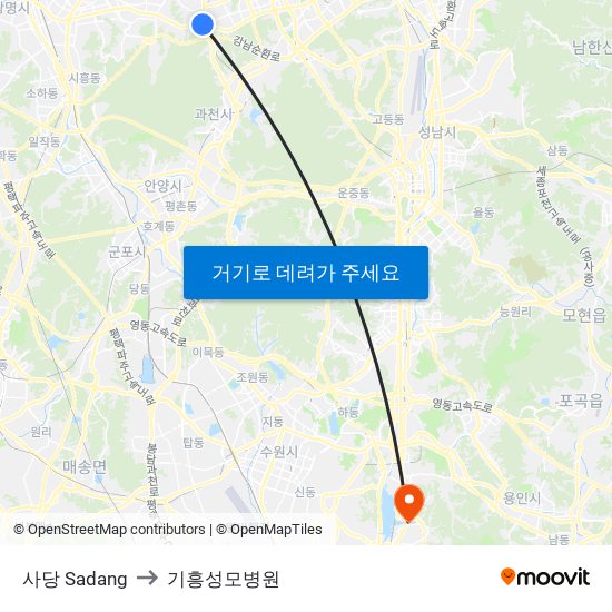 사당 Sadang to 기흥성모병원 map