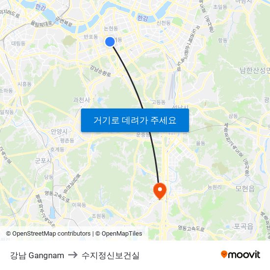 강남 Gangnam to 수지정신보건실 map