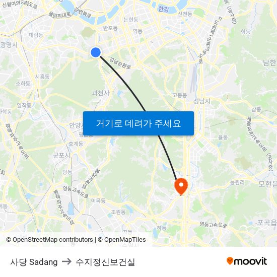 사당 Sadang to 수지정신보건실 map