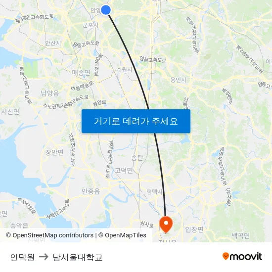 인덕원 to 남서울대학교 map