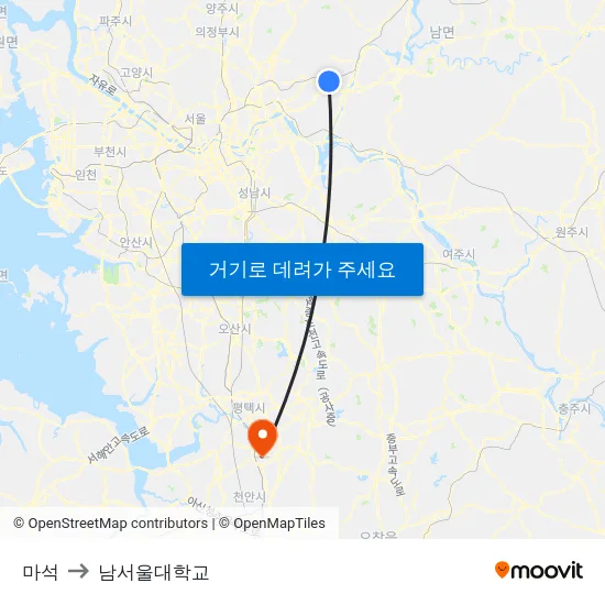 마석 to 남서울대학교 map