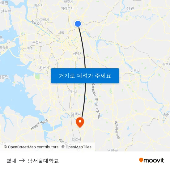 별내 to 남서울대학교 map