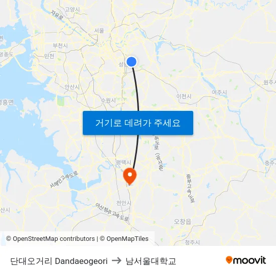 단대오거리 Dandaeogeori to 남서울대학교 map