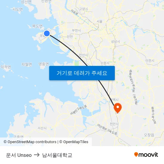 운서 Unseo to 남서울대학교 map