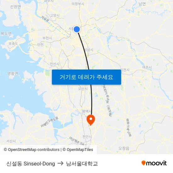 신설동 Sinseol-Dong to 남서울대학교 map