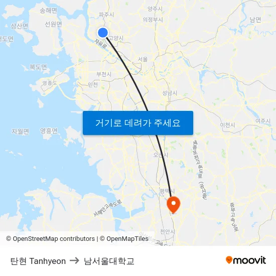 탄현 Tanhyeon to 남서울대학교 map