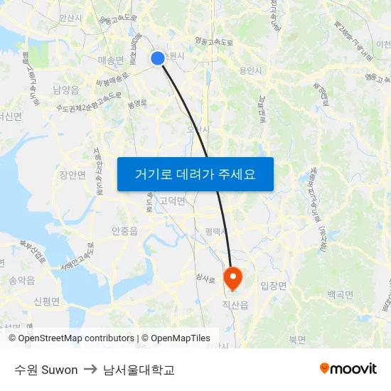 수원 Suwon to 남서울대학교 map