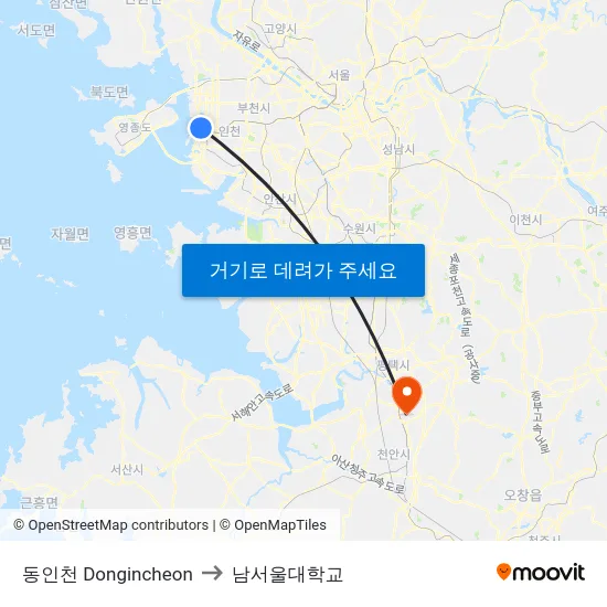 동인천 Dongincheon to 남서울대학교 map