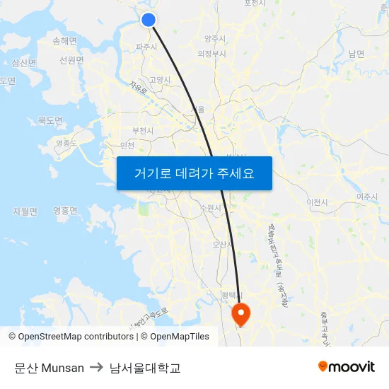 문산 Munsan to 남서울대학교 map