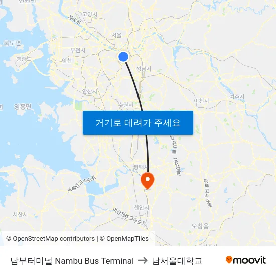 남부터미널 Nambu Bus Terminal to 남서울대학교 map