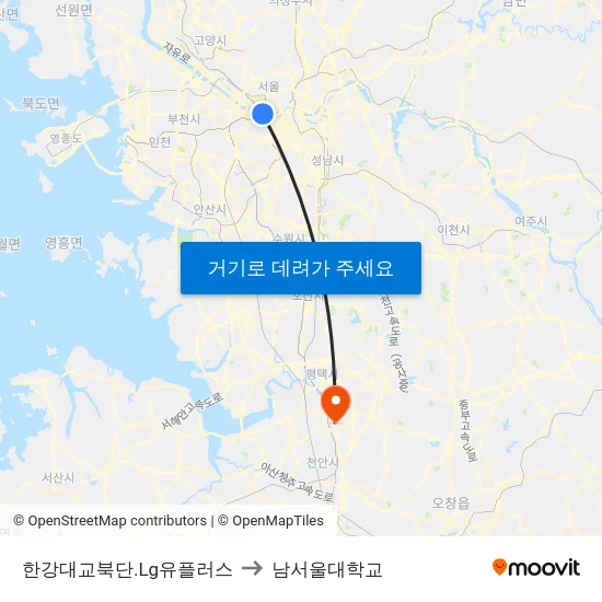한강대교북단.Lg유플러스 to 남서울대학교 map