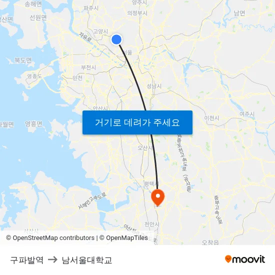 구파발역 to 남서울대학교 map