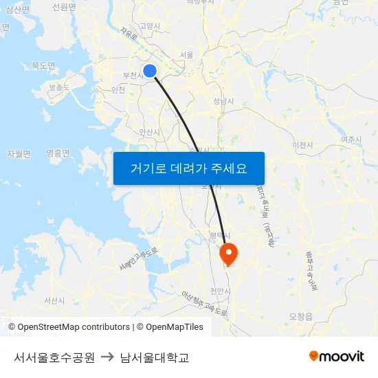 서서울호수공원 to 남서울대학교 map