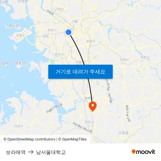 보라매역 to 남서울대학교 map