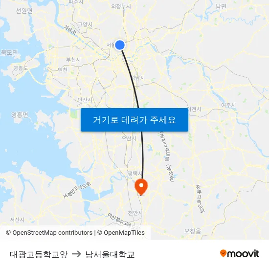 대광고등학교앞 to 남서울대학교 map