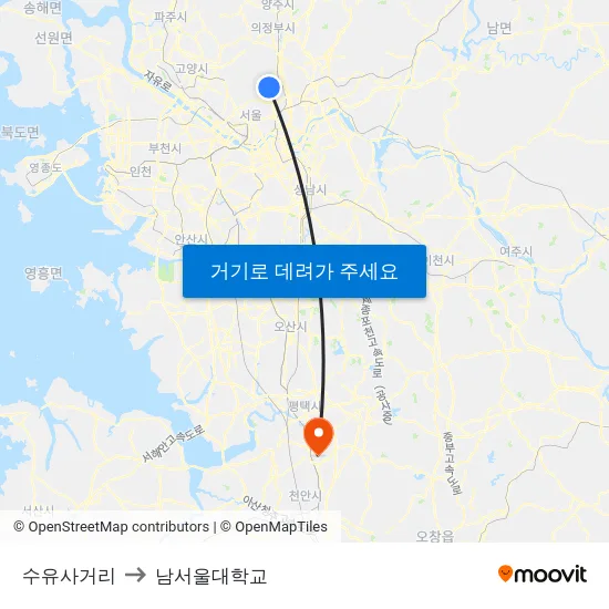 수유사거리 to 남서울대학교 map