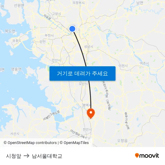시청앞 to 남서울대학교 map