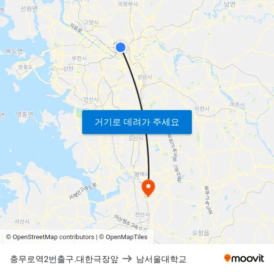충무로역2번출구.대한극장앞 to 남서울대학교 map