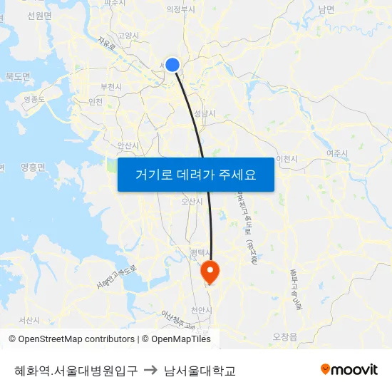 혜화역.서울대병원입구 to 남서울대학교 map