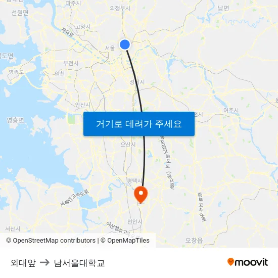외대앞 to 남서울대학교 map