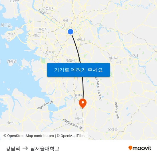 강남역 to 남서울대학교 map