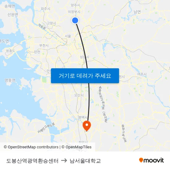 도봉산역광역환승센터 to 남서울대학교 map