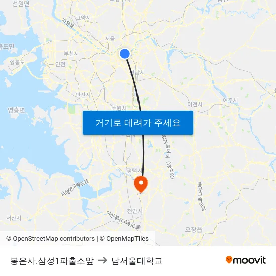 봉은사.삼성1파출소앞 to 남서울대학교 map