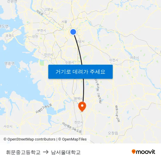 휘문중고등학교 to 남서울대학교 map
