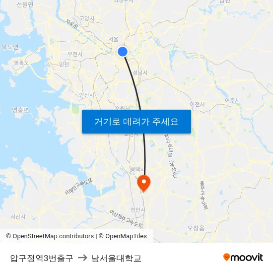 압구정역3번출구 to 남서울대학교 map