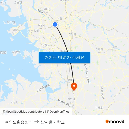 여의도환승센터 to 남서울대학교 map