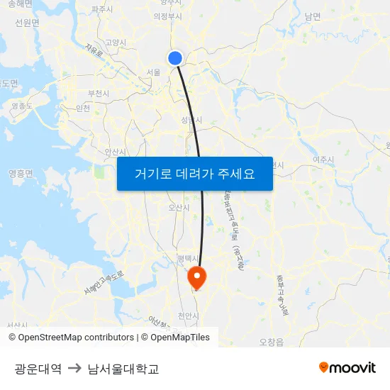 광운대역 to 남서울대학교 map
