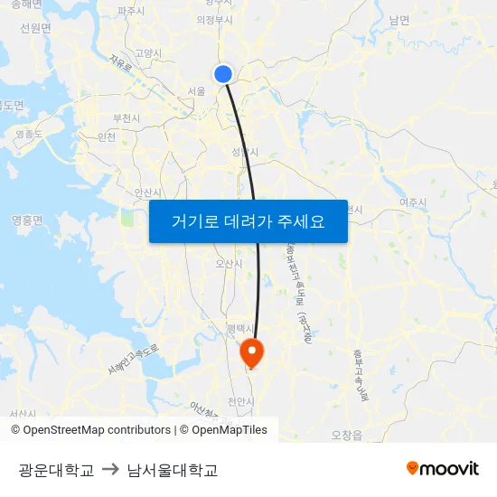 광운대학교 to 남서울대학교 map