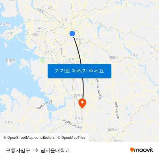 구룡사입구 to 남서울대학교 map