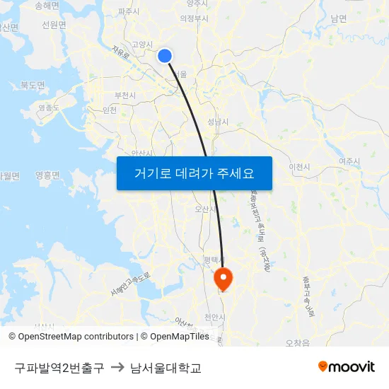 구파발역2번출구 to 남서울대학교 map