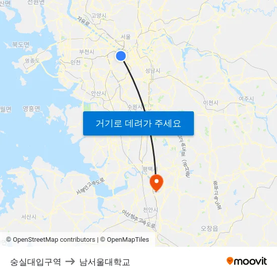 숭실대입구역 to 남서울대학교 map