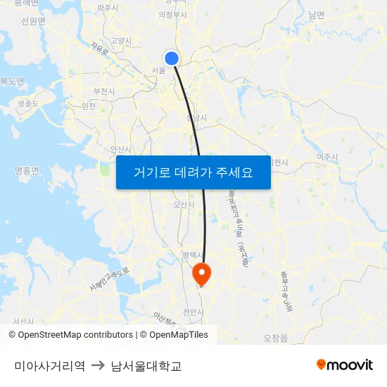 미아사거리역 to 남서울대학교 map