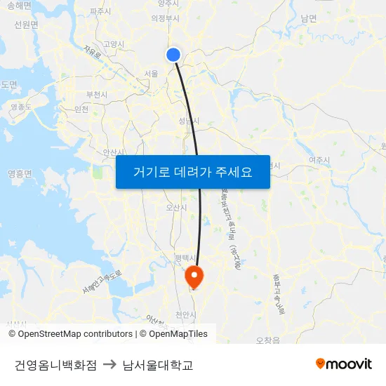 건영옴니백화점 to 남서울대학교 map
