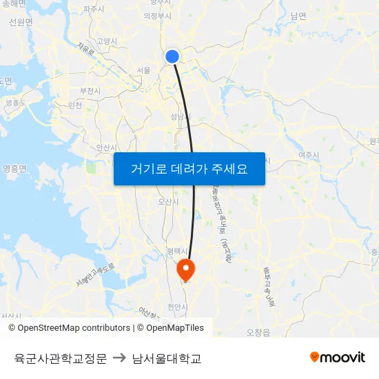 육군사관학교정문 to 남서울대학교 map