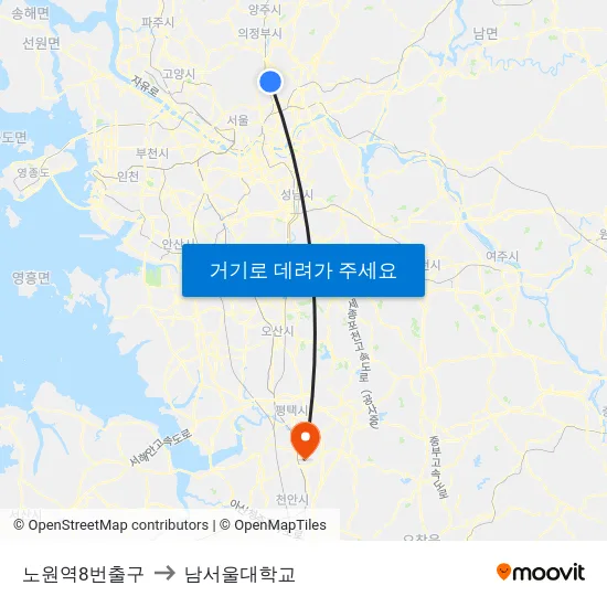 노원역8번출구 to 남서울대학교 map